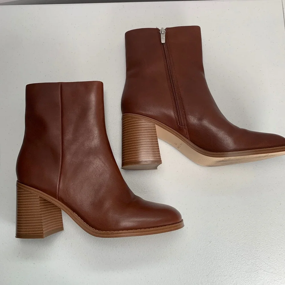 Marc Fisher Lysia Brown Leather Ankle Boots Size 11 - Picture 7 of 10